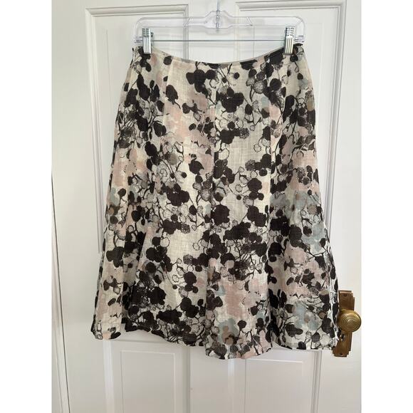 Lafayette 148 Women's 6P Linen Midi Skirt Abstract Floral White Pink Brown Green - Picture 2 of 12